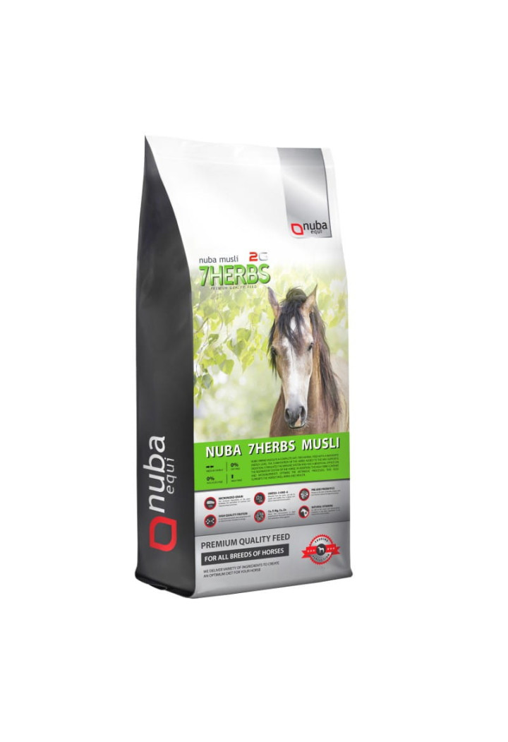Alimentazione NUBA EQUI 7 Herbs 2 G senza avena musli 20kg