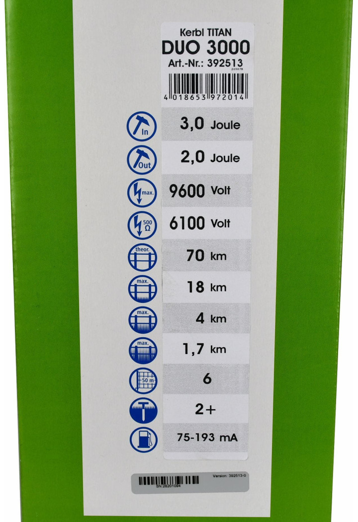 Elettrificatore per recinti universale KERBL Titan DUO3000 3,0 J