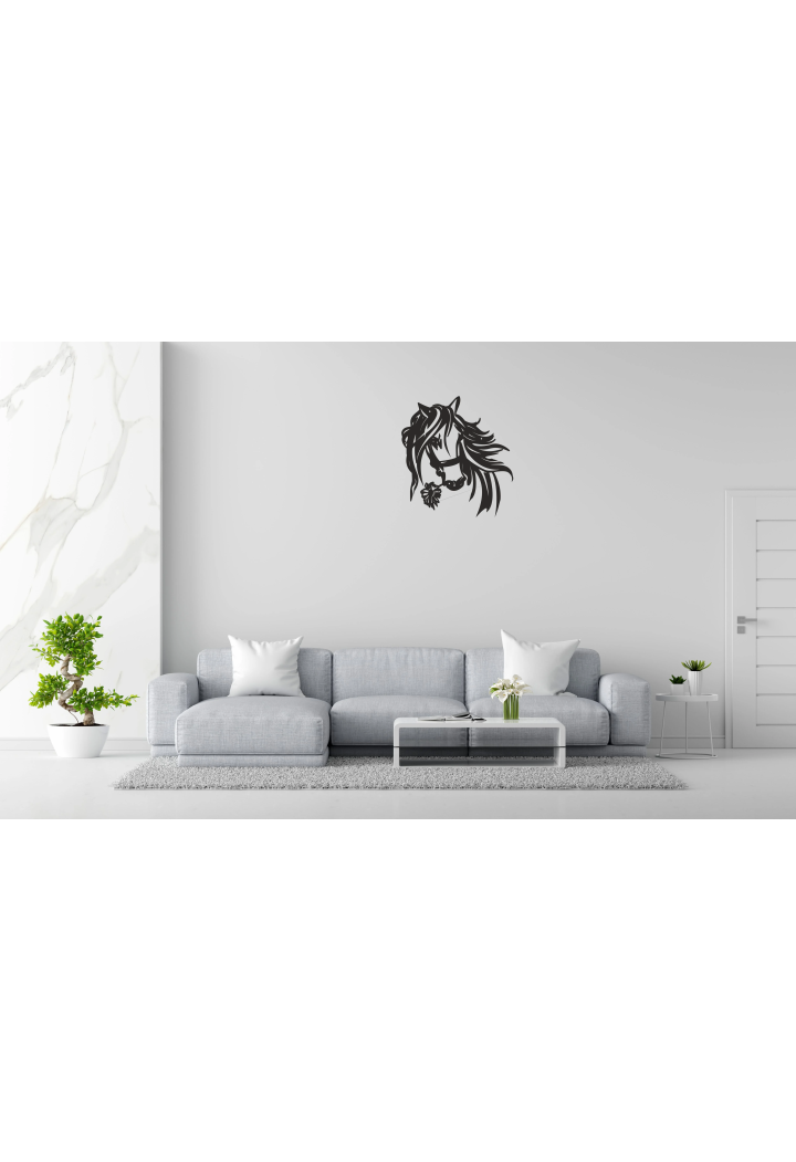 DECORMETAL Horse ornamento da parete con fiore 30cm