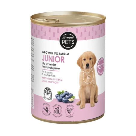 WOW!PETS Karma per cani Junior Quail & trota 400g